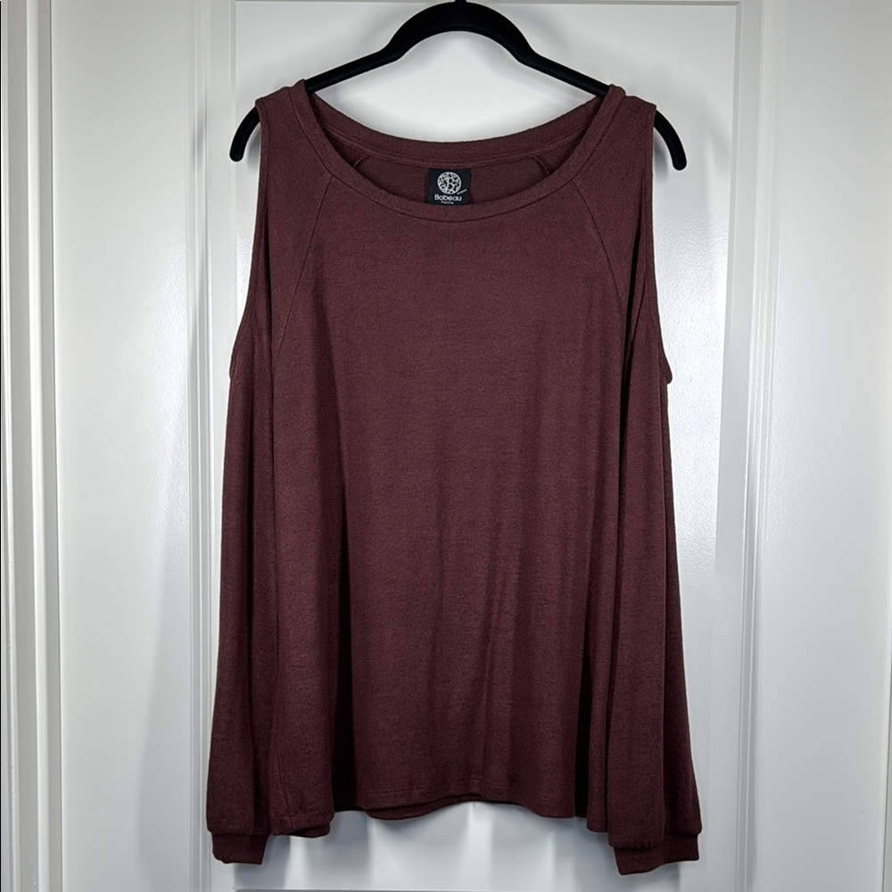 Bobeau Rich Brown Cold Shoulder Top